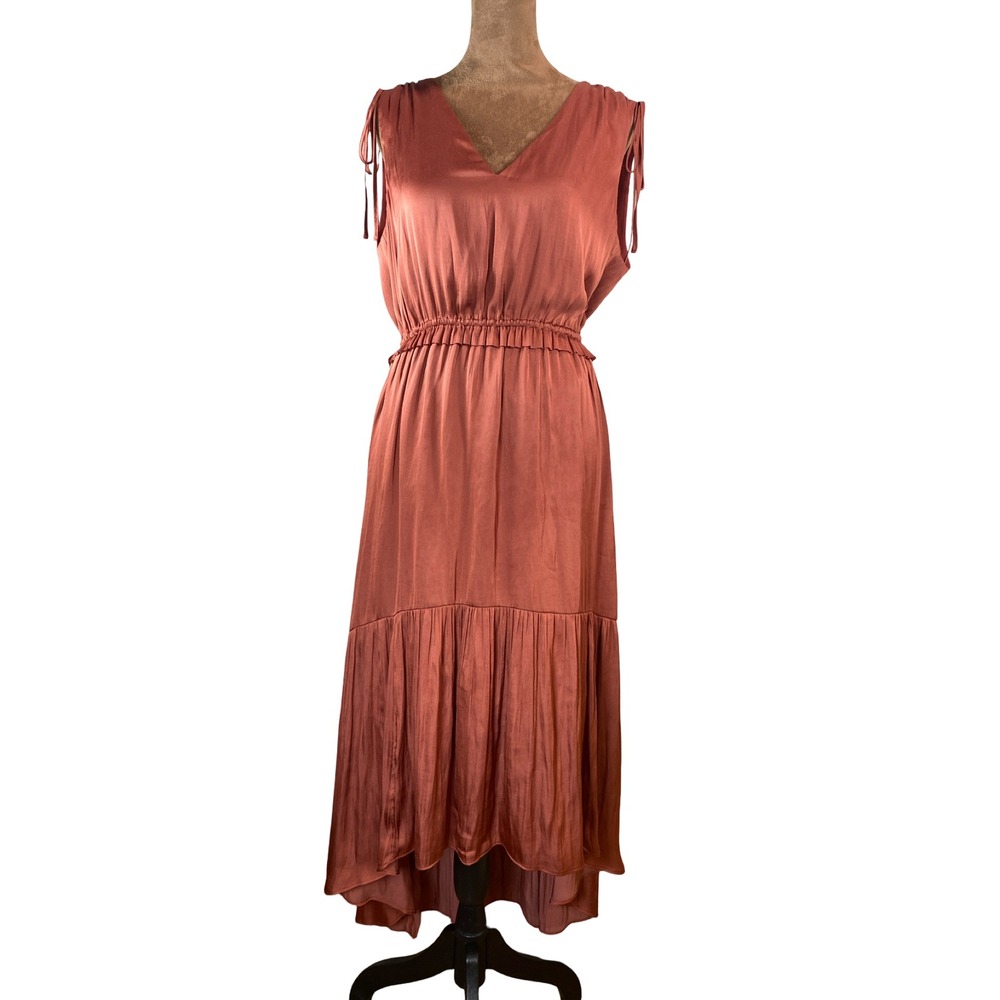 Banana Republic Rust Satin V-Neck High-Low Maxi Dress Petite 8 Party Fall Chic